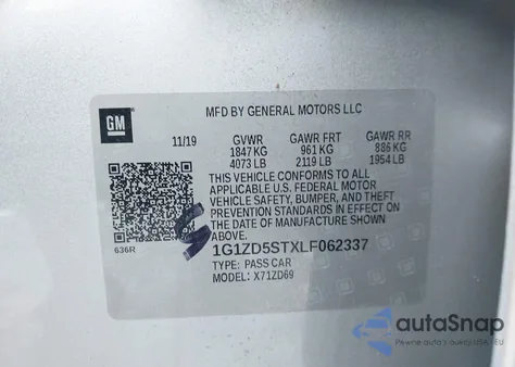 2020 Chevrolet Malibu Fwd Lt из США, поврежденный, VIN 1G1ZD5STXLF062337